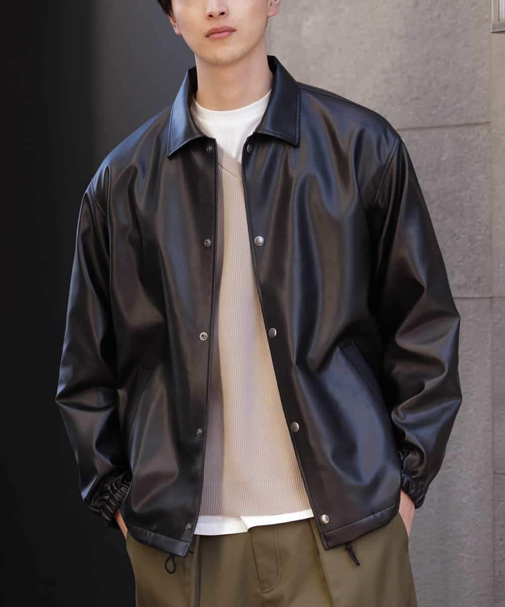 洗濯機で洗える】フェイクレザーコーチジャケット(ライダース