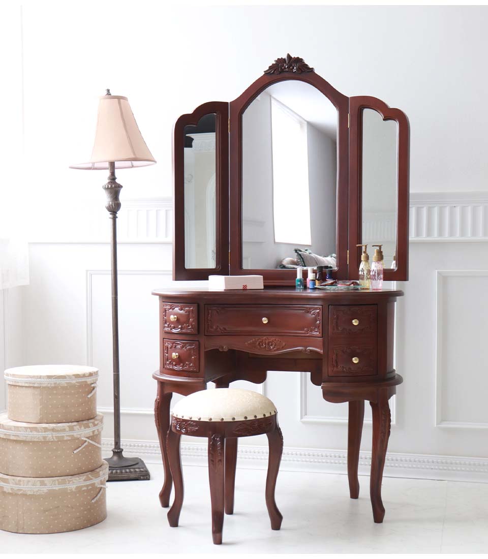三面鏡ドレッサー 輸入家具 猫脚 ブラウン おしゃれ アンティーク調