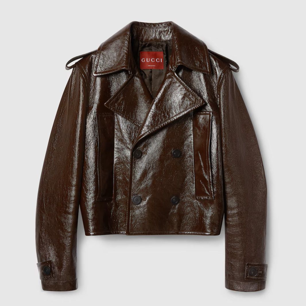 GUCCI《シャイニーレザー バイカージャケット》Dark brown 直営 (GUCCI