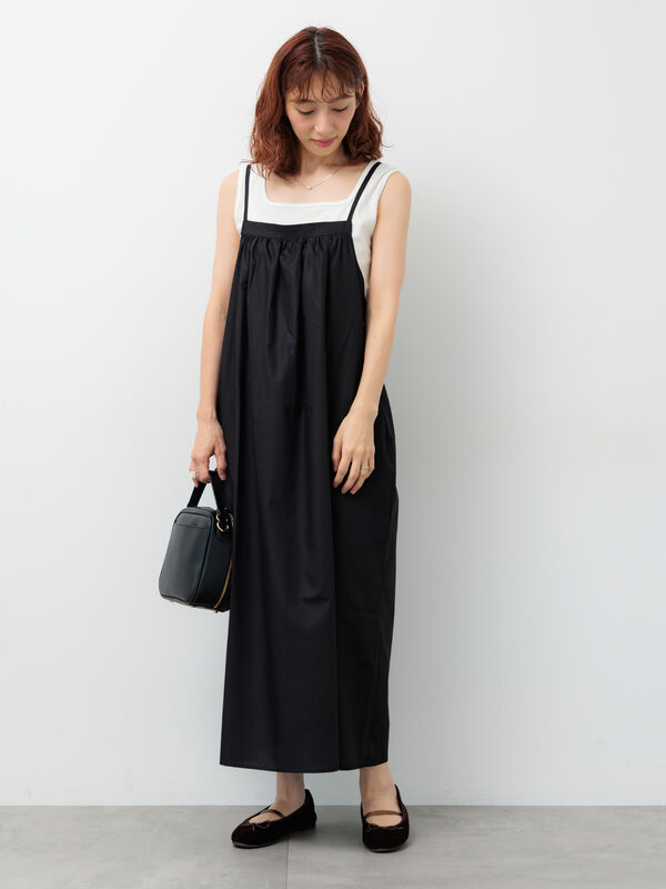 セール】 ギャザーキャミソールワンピース（ブラック/ブラウン/カーキ