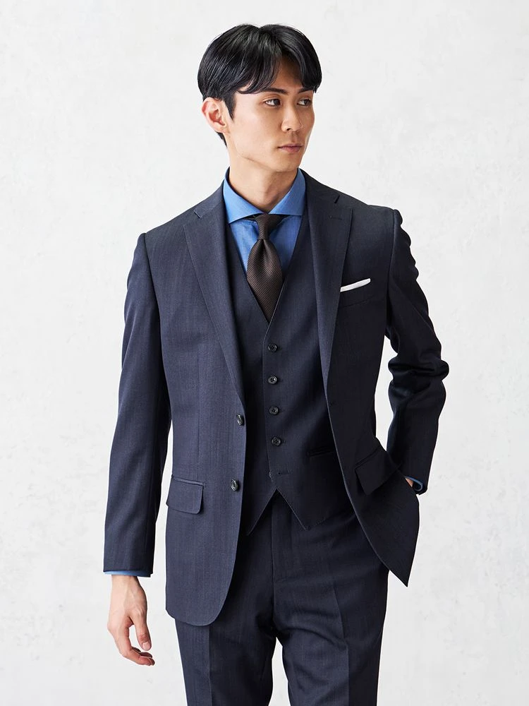 尾州産ウール】TRANS CONTINENTS ストライプ柄 ダブルスーツ ネイビー