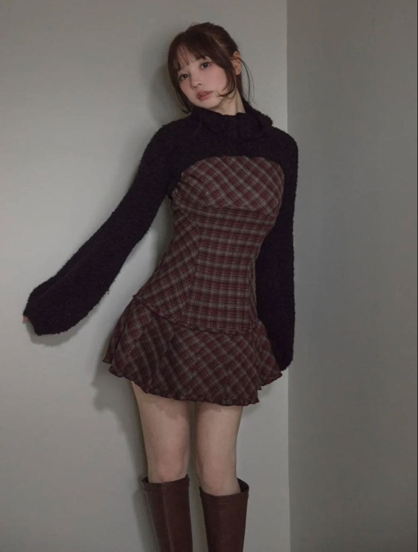 ANDMARY Lulu check set mini dress レッド ANDMARY】Lulu check set mini dress