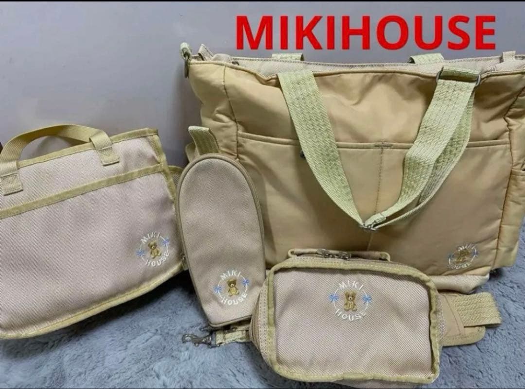 MIKIHOUSE マザーズバッグ ポーチ 保温ケース オムツ替えトート 4点 おむつポーチ くま 大容量 オムツポーチ マグポーチ ベビーカーバッグ