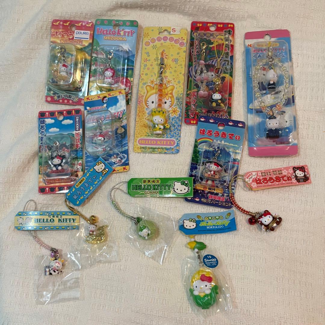 希少　レア　ハローキティ 根付け　キーホルダー　ストラップ　まとめ used☆サンリオ ハローキティ ご当地 根付け ストラップ まとめ レア