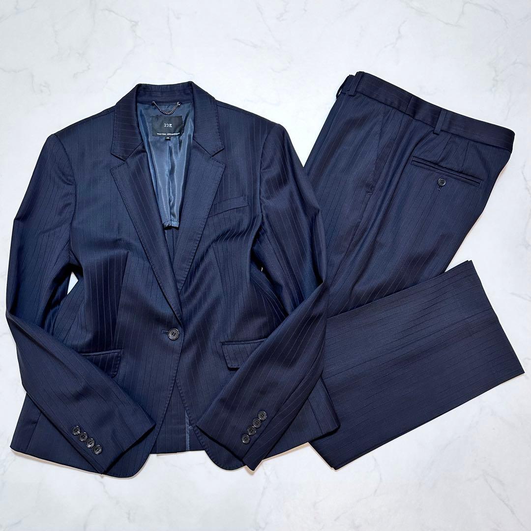 21AW✨23区 ファインネスウール スーツ セットアップ 紺 ストライプ 40 23区 【セットアップ対応】ファインネスウール ジャケット （ネイビー