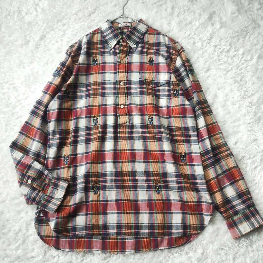 激レア◎美品　ラルフローレン　マドラスチェック　長袖シャツ　ポロベア　M　インド VINTAGE】90s Polo Ralph Lauren Madras Check Shirts