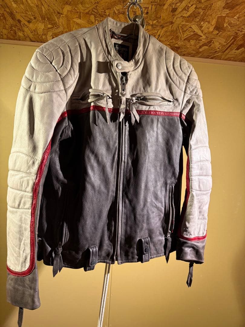 Salott バイカーレザージャケット Mサイズ メタルプレート合皮ショートバイカージャケット | MSG