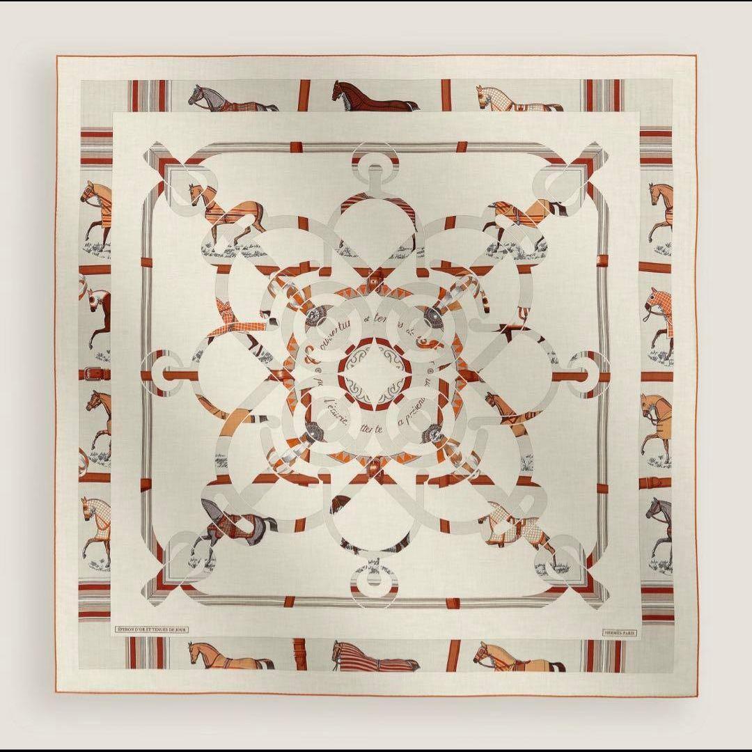 ★HERMES★2025★新品未使用★カレジェアン140《エプロンドール&馬着》 HERMES（エルメス） カレジェアン 140 エプロンドール & 馬着 ショール