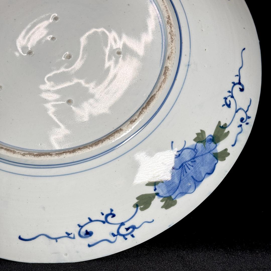 時代物 古伊万里 染付孔雀牡丹文大皿 直径46㎝