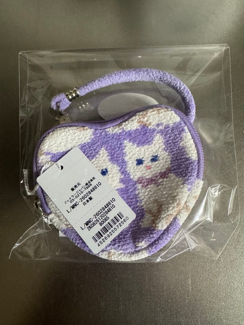 FEILER 猫柄 ハート型ポーチ パープル　モフモフネコチャン モフモフネコチャン ハート型ポーチ L/MNC-260284（WEB限定）(ペール