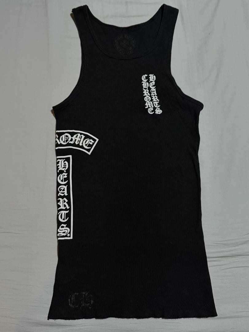 Chrome Hearts T Bar Bib クロムハーツ　タンクトップ クロムハーツ ホワイト T バー スクリプト ロゴ タンク トップ - SRM