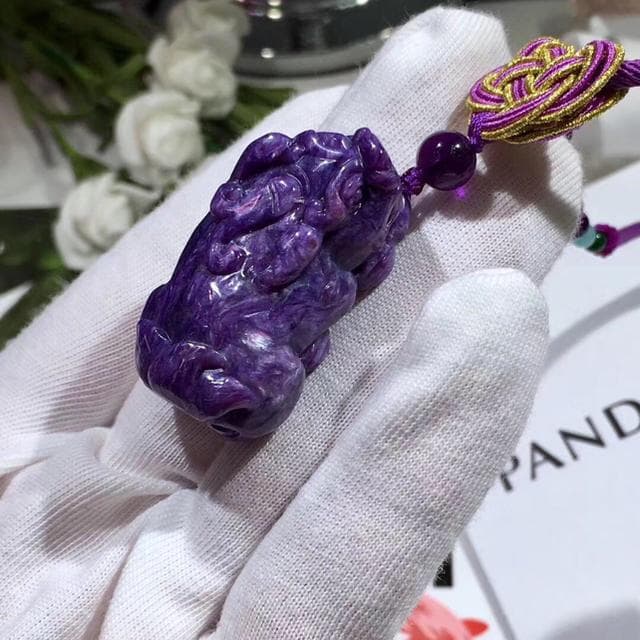 天然　ロシア産　チャロアイト　貔貅　ヒキュウ　ペアセット　除災　ネックレス ちび貔貅 【ヒキュウ】〜置物雌雄ペアセット(小サイズ)〜イエロー