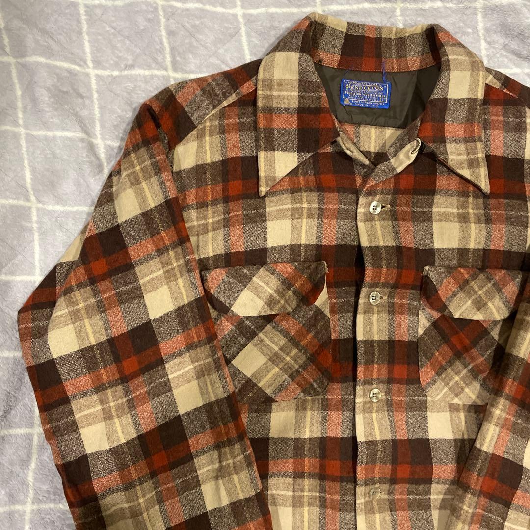 70s ペンドルトン ボードシャツ USA製 ブラウン　開襟　ビンテージ 70s ペンドルトン オンブレ ボードシャツ オープンカラー 開襟 Lサイズ