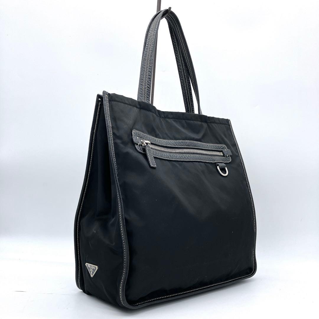 【PRADA】トートバッグ　三角ロゴプレート　ナイロン　ブラック　A4 PRADA（プラダ） 三角ロゴプレート ハンドバッグ トートバッグ