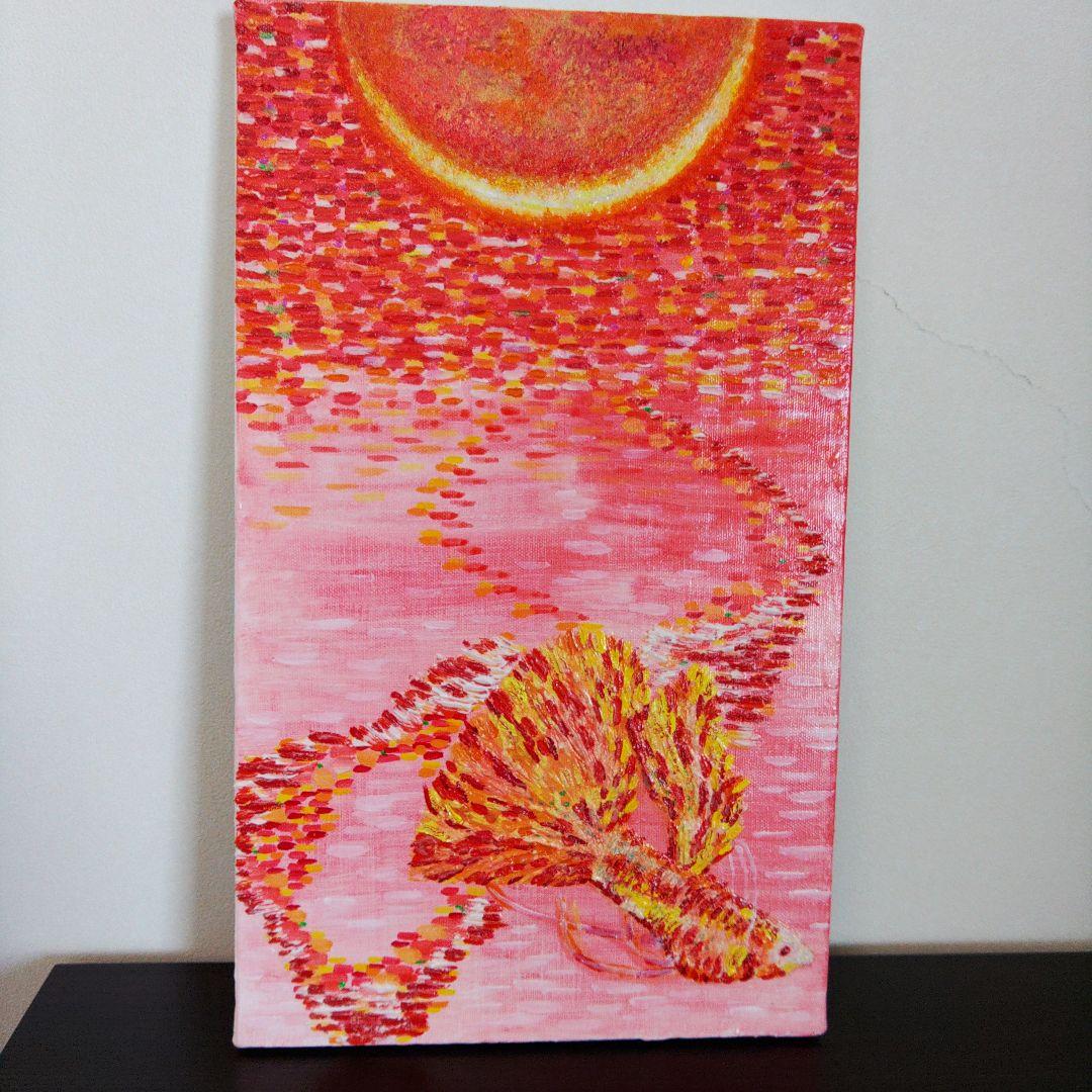 月と魚　アクリル絵画　一点もの 空と海Ⅰ】絵画/原画 絵 星 月 アクリル画 絵画 nagi atelier 通販