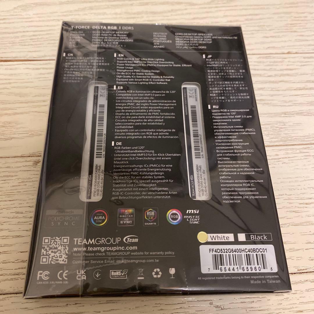 T-FORCE DELTA DDR5 32GB(16×2) 6400MHz 白