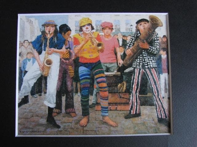 横山申生、【ポンピドー広場の楽士たち】、希少な額装用画集画、新品高級額 額装付 Yahoo!オークション - 横山申生【ポーズを作るピエロ】希少画集画 状態