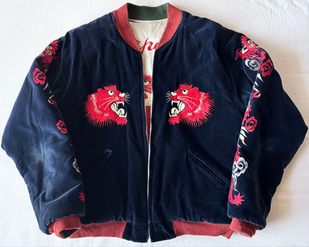 ベー 90's 別珍 テーラー東洋 M品番 スカジャン 赤虎 赤龍 赤鷹 テーラー東洋 スカジャン ヒノヤ別注 港商 別珍 サテン 赤虎 赤龍 小