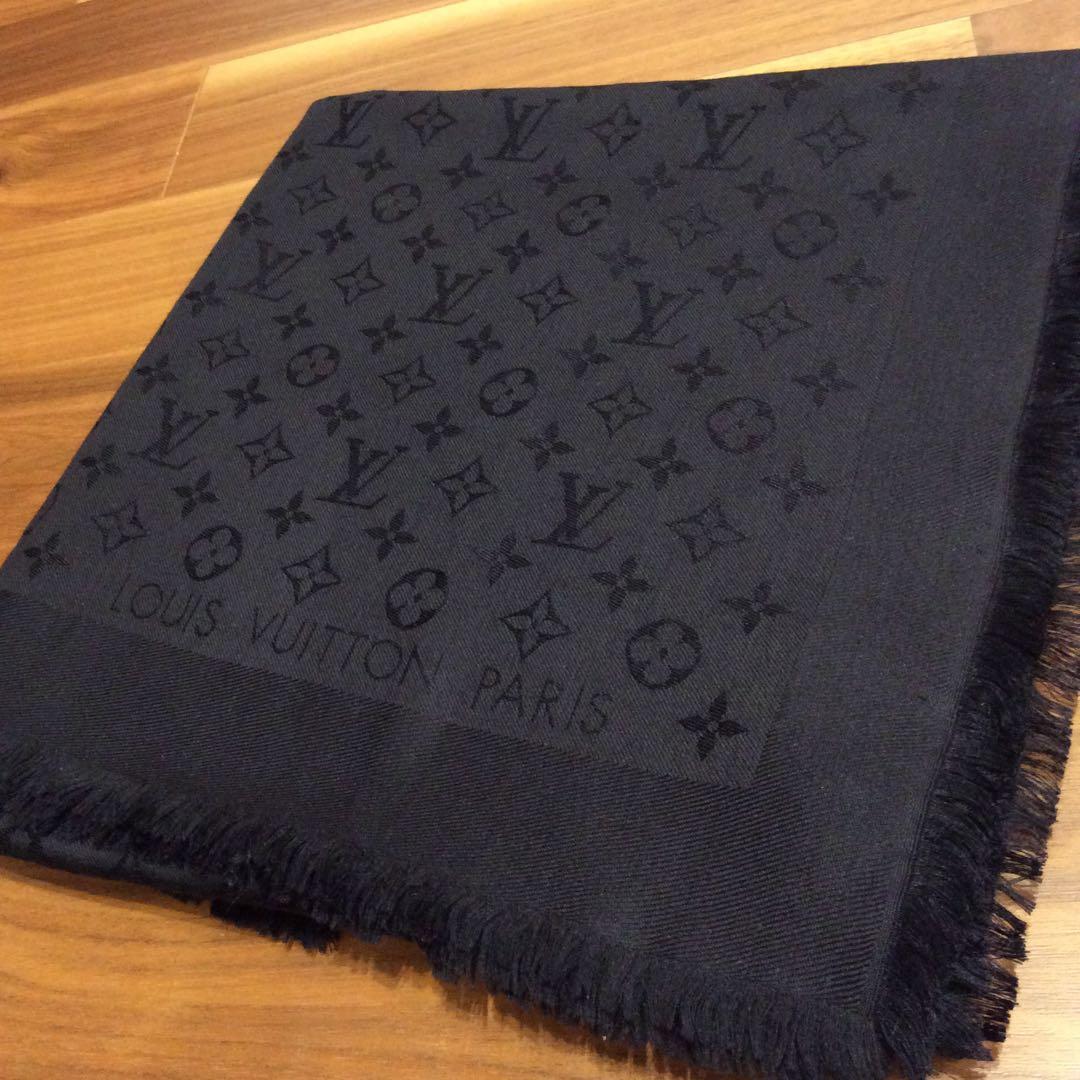 ルイヴィトン モノグラム 大判 ストール ショール ウール シルク ブラック 黒 LUIS VUITTON ショールモノグラムシャイン ＜ノワール＞